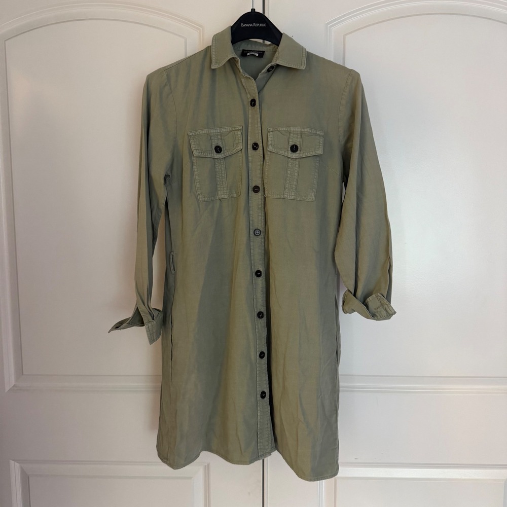 Dress Forum Los Angeles Olive Green Utility Button Front Shirt Dress Small